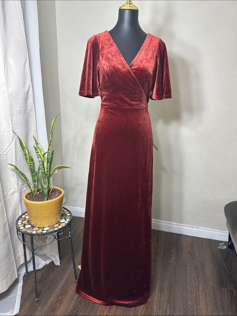 Lulu's Velvet Wrap Maxi Dress in Burgundy